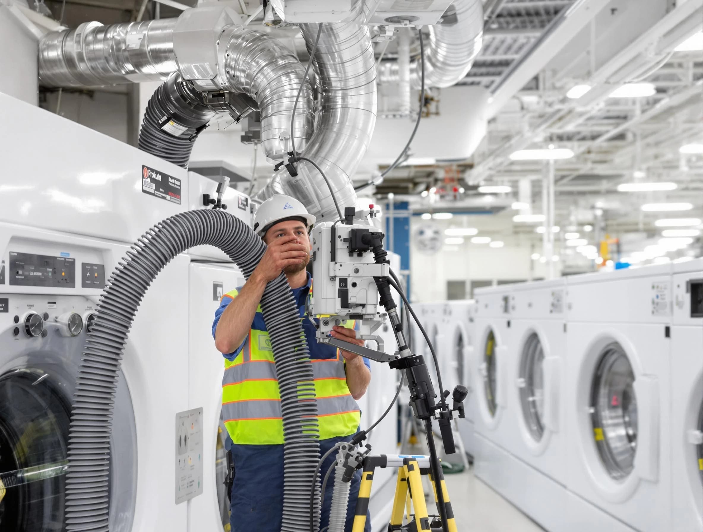 Pelham Dryer Vent Cleaning team performing commercial-grade dryer vent cleaning at a business facility in Pelham