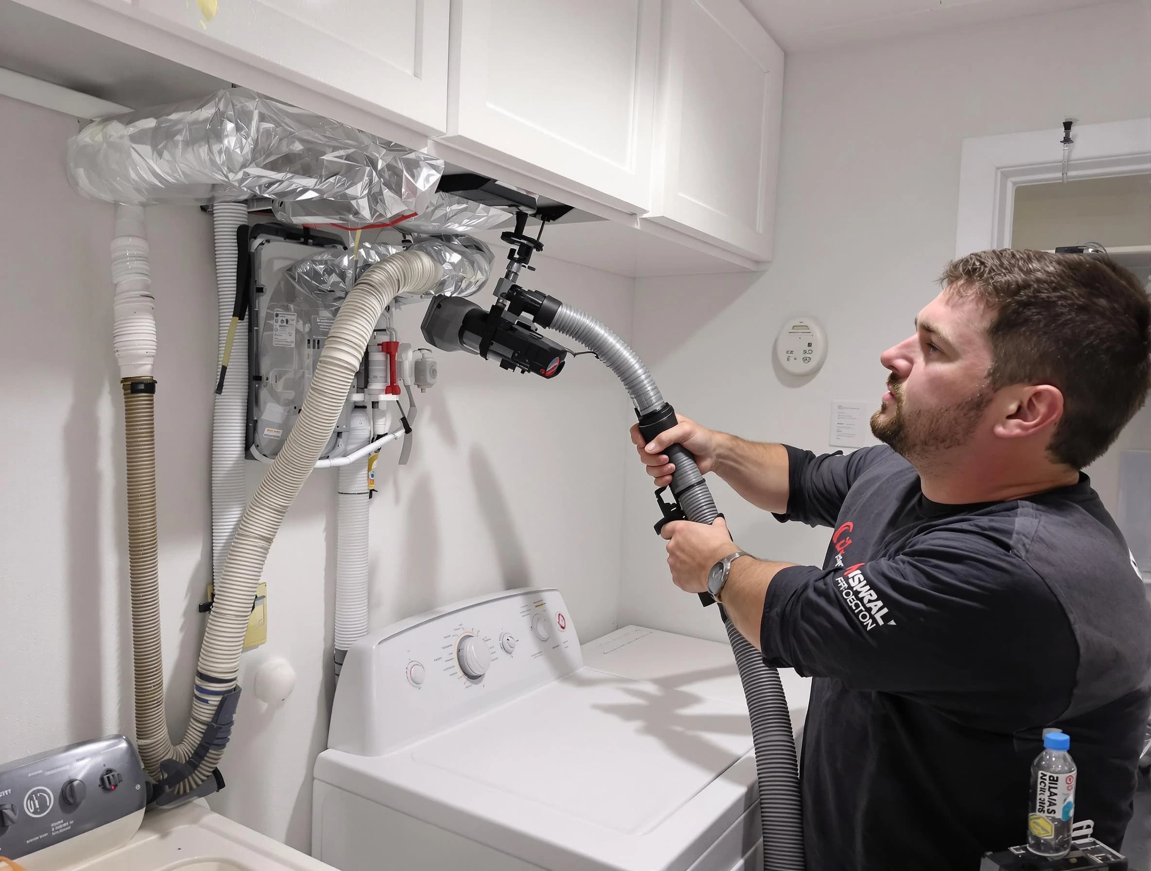 Pelham Dryer Vent Cleaning certified technician performing safety-focused gas dryer vent cleaning in Pelham